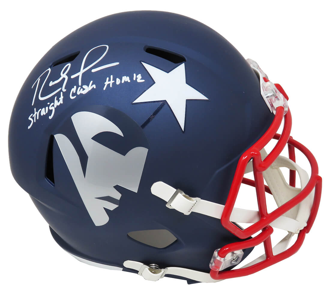 Randy Moss Signed New England Patriots AMP Alternate Series Riddell Full Size Speed Replica Helmet w/Straight Cash Homie - MOSREP304 - Randy Moss Signed New England Patriots AMP Alternate Series Riddell Full Size Speed Replica Helmet w/Straight Cash Homie product image