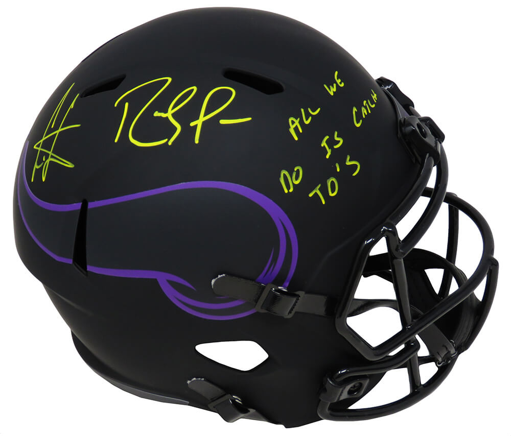 Randy Moss & Cris Carter Signed Minnesota Vikings Eclipse Riddell Full Size Speed Replica Helmet w/All We Do Is Catch TD's - MOSREP312 - Randy Moss & Cris Carter Signed Minnesota Vikings Eclipse Riddell Full Size Speed Replica Helmet w/All We Do Is Catch TD's product image