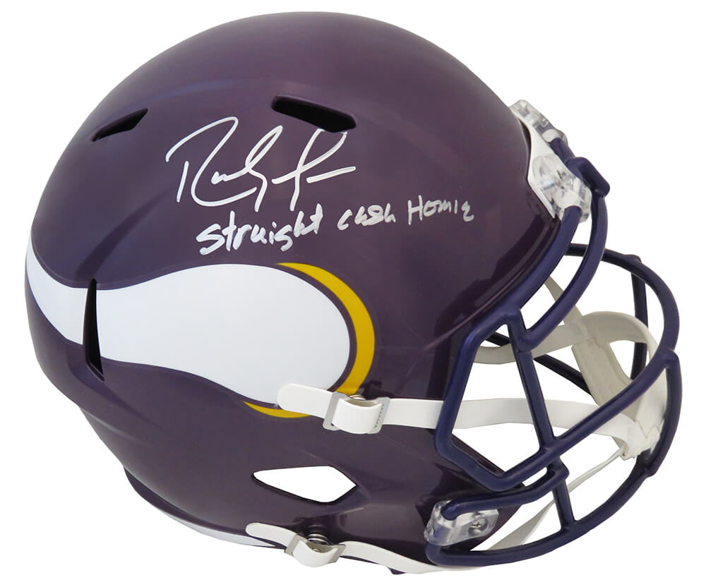 Randy Moss Signed Minnesota Vikings Throwback Riddell Full Size Speed Replica Helmet w/Straight Cash Homie - MOSREP314 - Randy Moss Signed Minnesota Vikings Throwback Riddell Full Size Speed Replica Helmet w/Straight Cash Homie product image