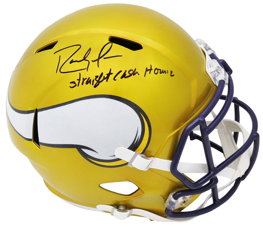 Randy Moss Signed Minnesota Vikings FLASH Riddell Full Size Speed Replica Helmet w/Straight Cash Homie - MOSREP318 - Randy Moss Signed Minnesota Vikings FLASH Riddell Full Size Speed Replica Helmet w/Straight Cash Homie product image