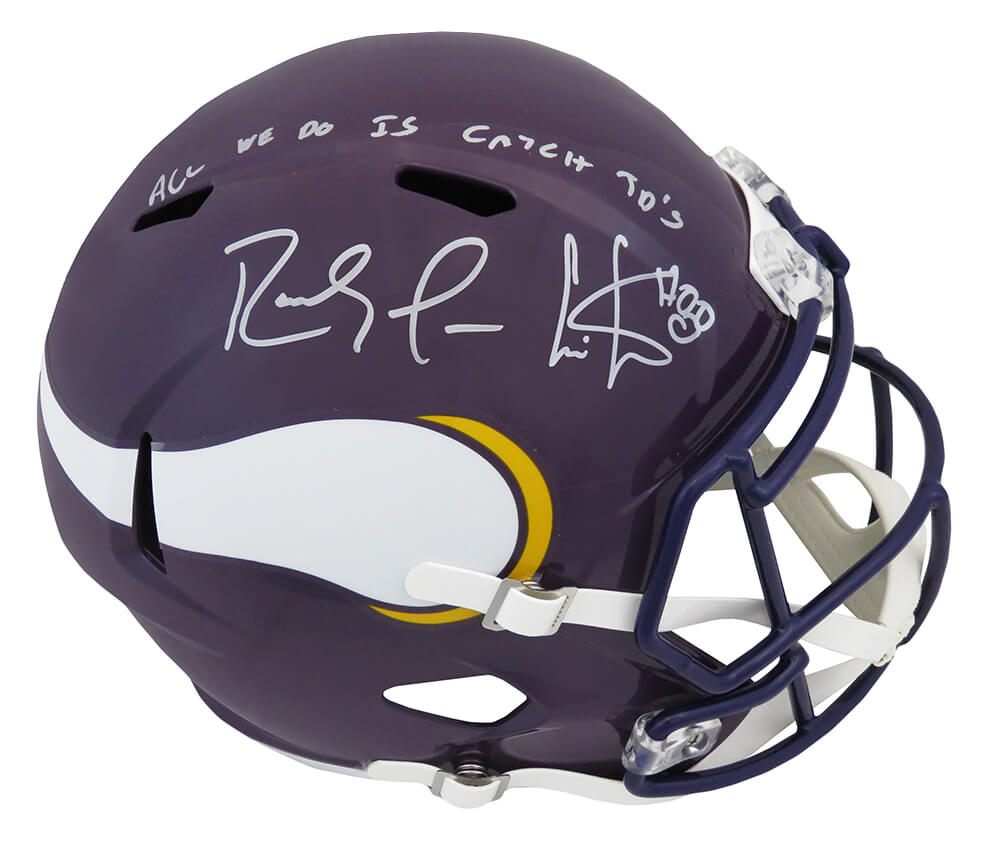 Randy Moss & Cris Carter Signed Minnesota Vikings Riddell Full Size Speed Replica Helmet w/All We Do Is Catch TD's - MOSREP322 - Randy Moss & Cris Carter Signed Minnesota Vikings Riddell Full Size Speed Replica Helmet w/All We Do Is Catch TD's product image
