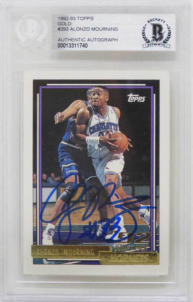 Alonzo Mourning Signed Charlotte Hornets 1992-93 Topps GOLD Rookie Card #393 - (Beckett Encapsulated) - MOUCAR201 - Alonzo Mourning Signed Charlotte Hornets 1992-93 Topps GOLD Rookie Card #393 - (Beckett Encapsulated) product image