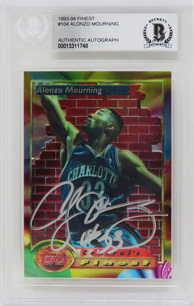 Alonzo Mourning Signed Charlotte Hornets 1993-94 Topps Finest Basketball Card #104 - (Beckett Encapsulated) - MOUCAR203 - Alonzo Mourning Signed Charlotte Hornets 1993-94 Topps Finest Basketball Card #104 - (Beckett Encapsulated) product image