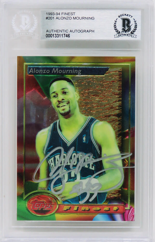 Alonzo Mourning Signed Charlotte Hornets 1993-94 Topps Finest Basketball Card #201 - (Beckett Encapsulated) - MOUCAR204 - Alonzo Mourning Signed Charlotte Hornets 1993-94 Topps Finest Basketball Card #201 - (Beckett Encapsulated) product image