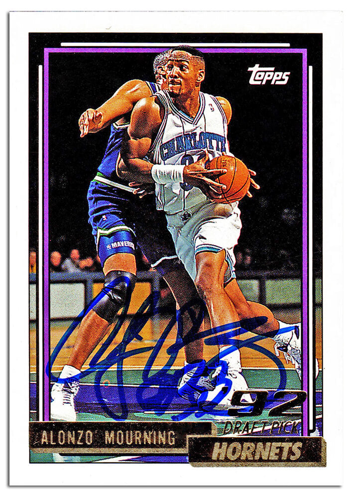 Alonzo Mourning Signed Charlotte Hornets 1992-93 Topps GOLD Rookie Basketball Card #393 - MOUCAR206 - Alonzo Mourning Signed Charlotte Hornets 1992-93 Topps GOLD Rookie Basketball Card #393 product image