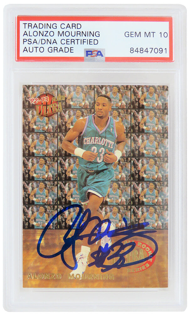 Alonzo Mourning Signed Charlotte Hornets 1992-93 Fleer Ultra All Rookie Series Card #6 (PSA Encapsulated - Auto Grade 10) - MOUCAR214 - Alonzo Mourning Signed Charlotte Hornets 1992-93 Fleer Ultra All Rookie Series Card #6 (PSA Encapsulated - Auto Grade 10) product image
