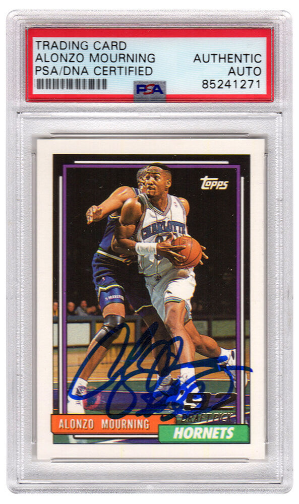 Alonzo Mourning Signed Charlotte Hornets 1992-93 Topps Rookie Basketball Card #393 - (PSA Encapsulated) - MOUCAR218 - Alonzo Mourning Signed Charlotte Hornets 1992-93 Topps Rookie Basketball Card #393 - (PSA Encapsulated) product image