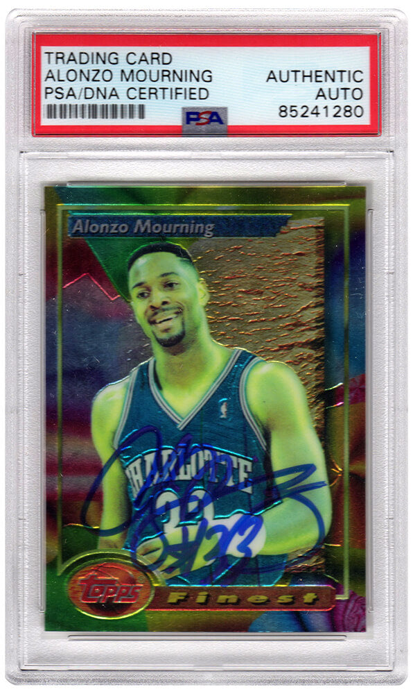 Alonzo Mourning Signed Charlotte Hornets 1993-94 Topps Finest Basketball Trading Card #201 - (PSA Encapsulated) - MOUCAR220 - Alonzo Mourning Signed Charlotte Hornets 1993-94 Topps Finest Basketball Trading Card #201 - (PSA Encapsulated) product image