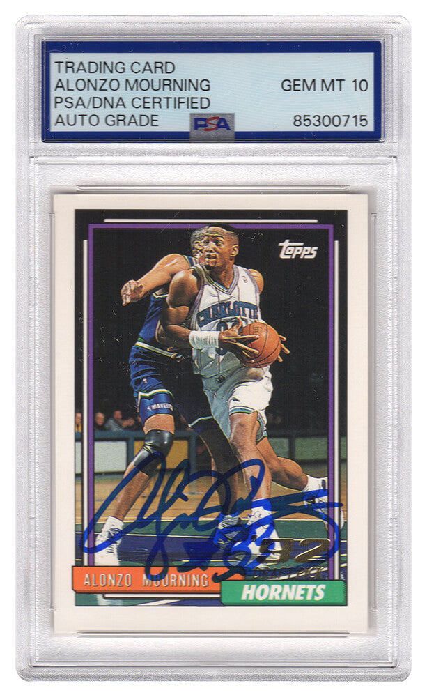 Alonzo Mourning Signed Hornets 1992-93 Topps Rookie Basketball Card #393 (PSA Encapsulated - Auto Grade 10) - MOUCAR221 - Alonzo Mourning Signed Hornets 1992-93 Topps Rookie Basketball Card #393 (PSA Encapsulated - Auto Grade 10) product image