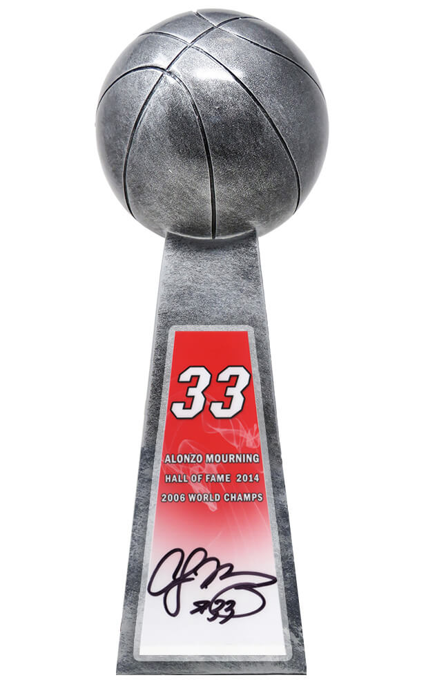 Alonzo Mourning Signed Basketball Champion 14 Inch Replica Silver Trophy - MOUTRO200 - Alonzo Mourning Signed Basketball Champion 14 Inch Replica Silver Trophy product image