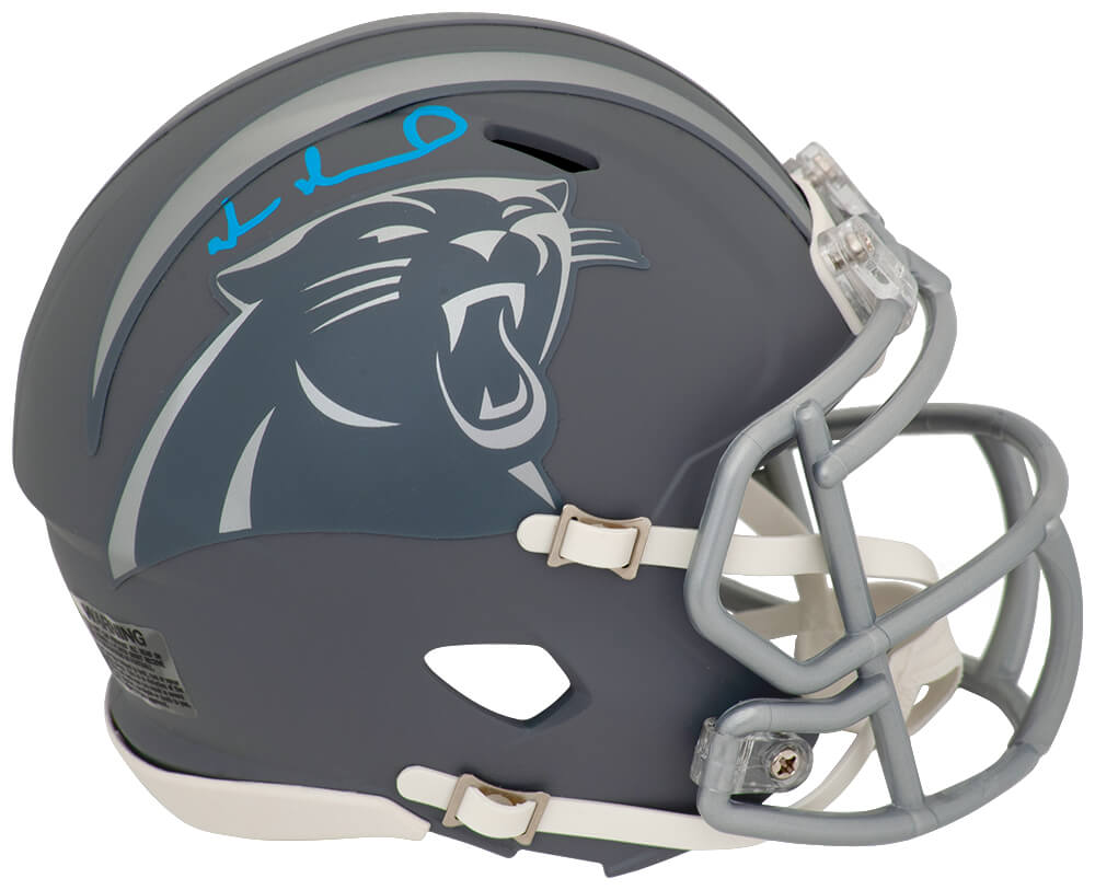 Muhsin Muhammad Signed Carolina Panthers SLATE Riddell Speed Mini Helmet - MUHMIN303 - Muhsin Muhammad Signed Carolina Panthers SLATE Riddell Speed Mini Helmet product image