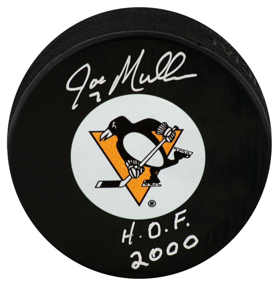 Joe Mullen Signed Pittsburgh Penguins Logo Hockey Puck w/HOF 2000 - MULPUC408 - Joe Mullen Signed Pittsburgh Penguins Logo Hockey Puck w/HOF 2000 product image