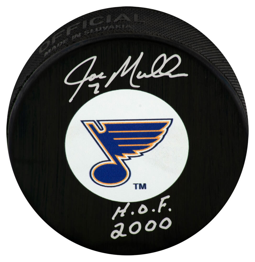 Joe Mullen Signed St Louis Blues Logo Hockey Puck w/HOF 2000 - MULPUC409 - Joe Mullen Signed St Louis Blues Logo Hockey Puck w/HOF 2000 product image