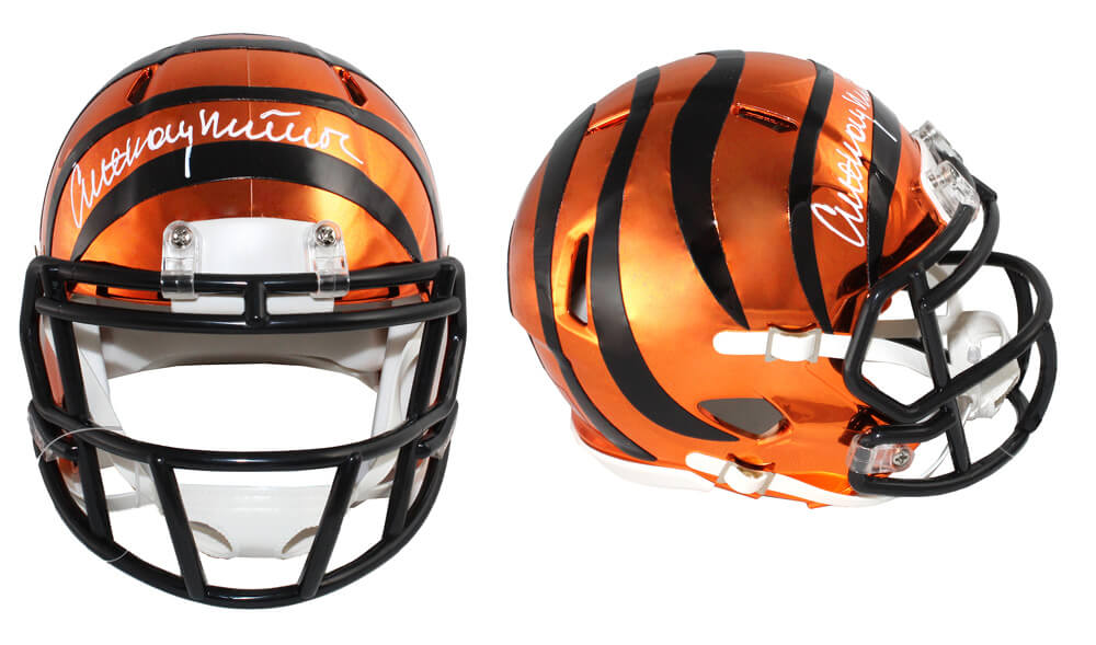 Anthony Munoz Signed Cincinnati Bengals Chrome Riddell Speed Mini Helmet - MUNMIN301 - Anthony Munoz Signed Cincinnati Bengals Chrome Riddell Speed Mini Helmet product image