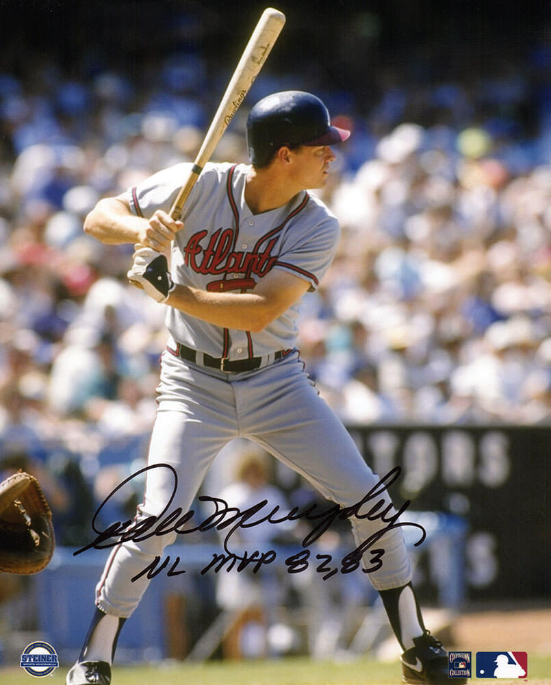 Dale Murphy Signed Atlanta Braves Grey Jersey Batting 8x10 Photo w/NL MVP 82, 83 - MUR08P107 - Dale Murphy Signed Atlanta Braves Grey Jersey Batting 8x10 Photo w/NL MVP 82, 83 product image