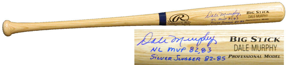Dale Murphy Signed Rawlings Blonde Big Stick Name-Engraved Bat w/NL MVP 82-83, Silver Slugger 82-85 - MURBAT101 - Dale Murphy Signed Rawlings Blonde Big Stick Name-Engraved Bat w/NL MVP 82-83, Silver Slugger 82-85 product image