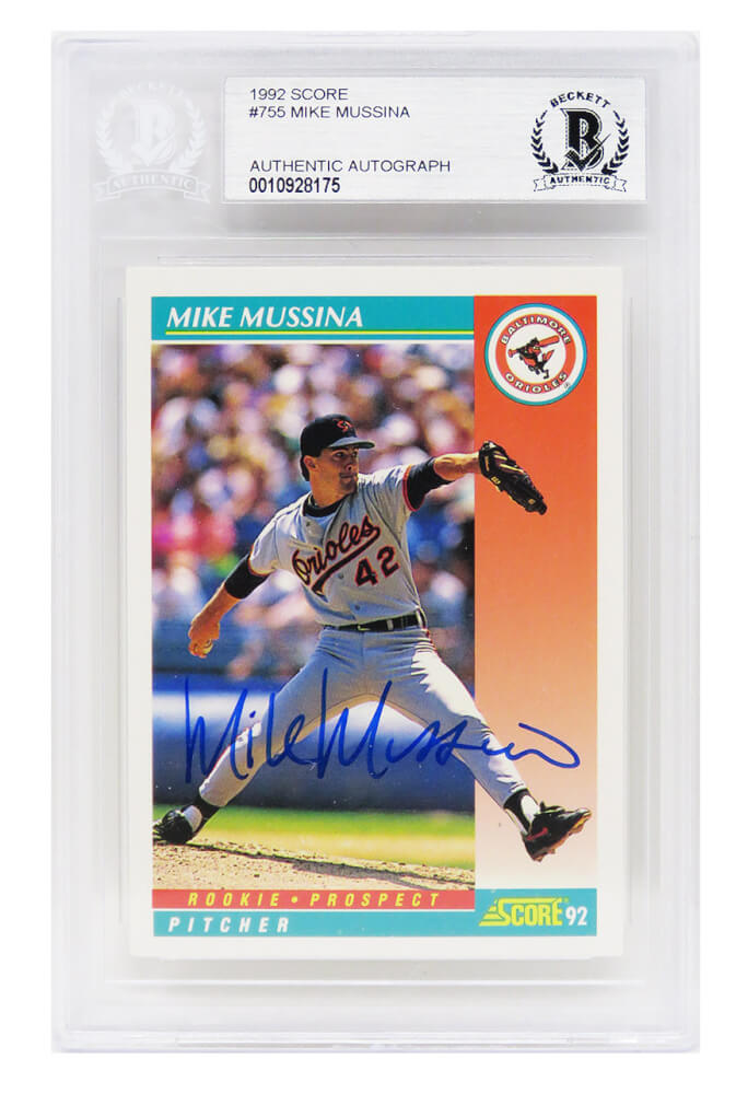 Mike Mussina Signed Baltimore Orioles 1992 Score Rookie Baseball Card #755 - (Beckett Encapsulated) - MUSCAR111 - Mike Mussina Signed Baltimore Orioles 1992 Score Rookie Baseball Card #755 - (Beckett Encapsulated) product image