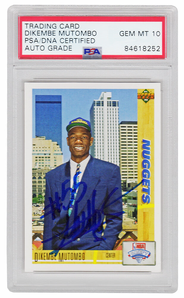Dikembe Mutombo Signed Denver Nuggets 1991-92 Upper Deck Rookie Card #3 (PSA Encapsulated - Auto Grade 10) - MUTCAR201 - Dikembe Mutombo Signed Denver Nuggets 1991-92 Upper Deck Rookie Card #3 (PSA Encapsulated - Auto Grade 10) product image