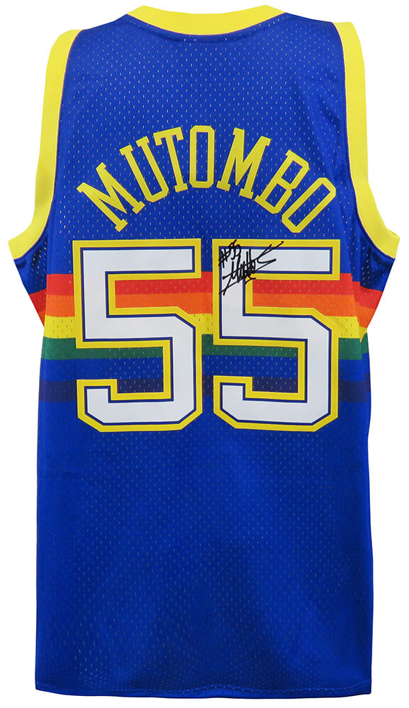 Dikembe Mutombo Signed Denver Nuggets 1991 Throwback Blue M&N NBA Swingman Basketball Road Jersey - MUTJRY202 - Dikembe Mutombo Signed Denver Nuggets 1991 Throwback Blue M&N NBA Swingman Basketball Road Jersey product image