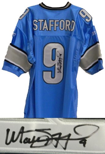 Matthew Stafford Signed Autographed Lions Reebok Blue Jersey - STAJRY300 - Matthew Stafford Signed Autographed Lions Reebok Blue Jersey product image