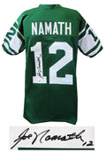 Joe Namath Signed Green Throwback Custom Football Jersey (Beckett) - NAMJRY301 - Joe Namath Signed Green Throwback Custom Football Jersey (Beckett) product image