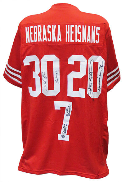 Johnny Rodgers, Mike Rozier & Eric Crouch Signed Red Custom Football Jersey w/Heisman Years - NEBJRY300 - Johnny Rodgers, Mike Rozier & Eric Crouch Signed Red Custom Football Jersey w/Heisman Years product image