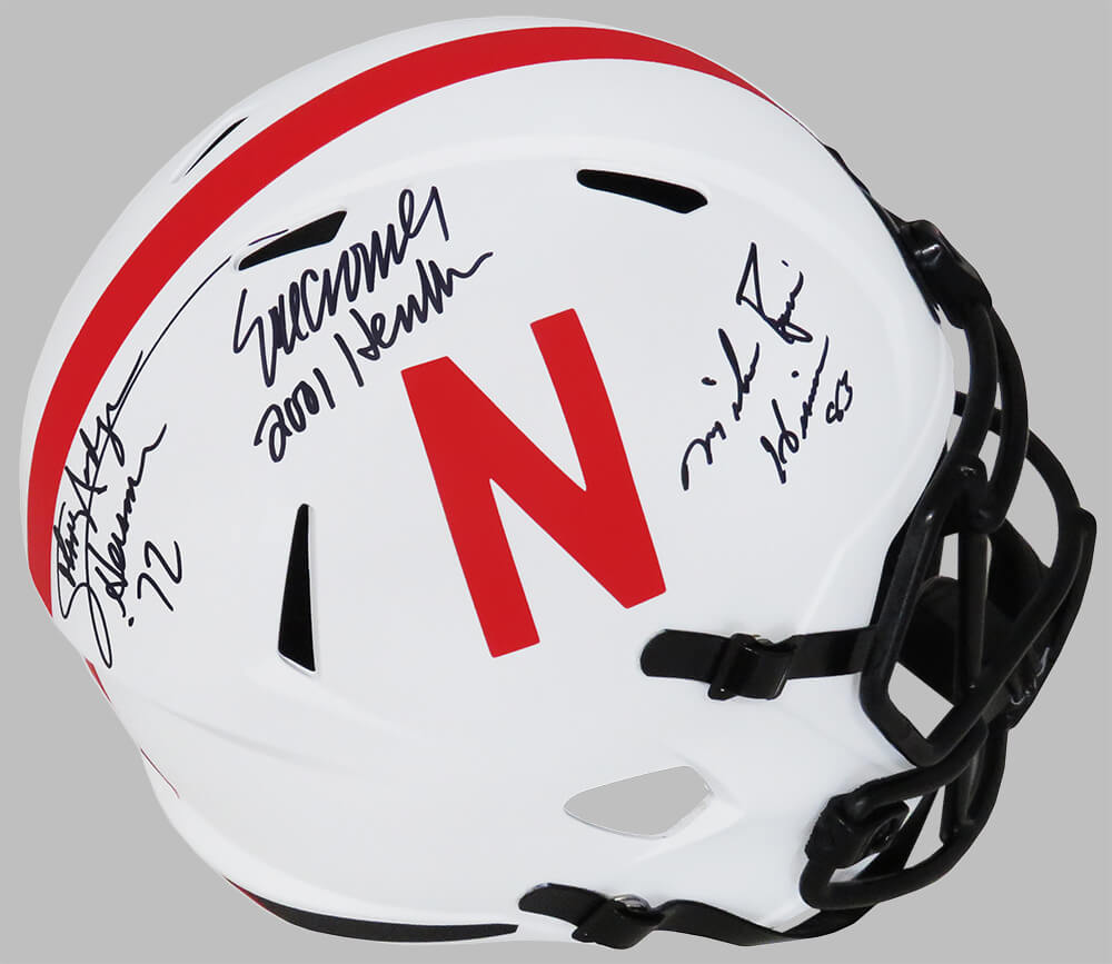Johnny Rodgers, Mike Rozier & Eric Crouch  Signed Nebraska Cornhuskers Lunar Eclipse Riddell Full Size Speed Replica Helmet w/HT Yrs - NEBREP305 - Johnny Rodgers, Mike Rozier & Eric Crouch Signed Nebraska Cornhuskers Lunar Eclipse Riddell Full Size Speed Replica Helmet w/HT Yrs product image