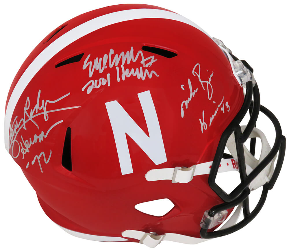 Johnny Rodgers, Mike Rozier & Eric Crouch  Signed Nebraska Cornhuskers FLASH Riddell Full Size Speed Replica Helmet w/HT Yrs - NEBREP306 - Johnny Rodgers, Mike Rozier & Eric Crouch Signed Nebraska Cornhuskers FLASH Riddell Full Size Speed Replica Helmet w/HT Yrs product image