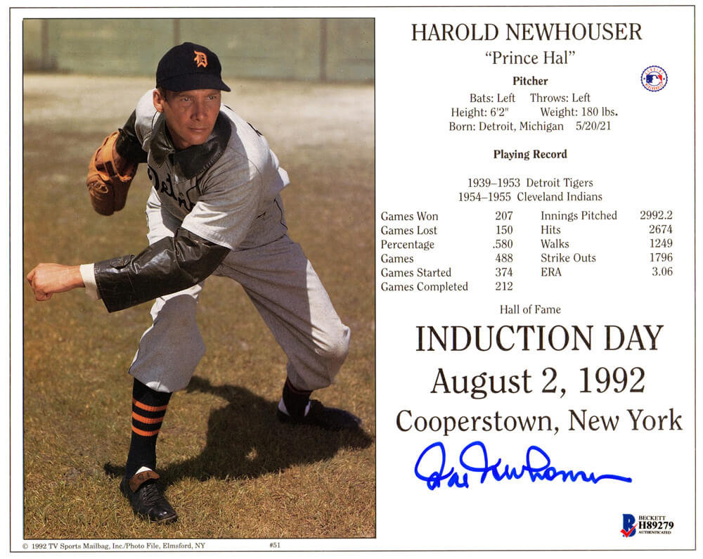 Hal Newhouser Signed Detroit Tigers Hall of Fame Induction Day 8x10 Photo - NEW08P102 - Hal Newhouser Signed Detroit Tigers Hall of Fame Induction Day 8x10 Photo product image
