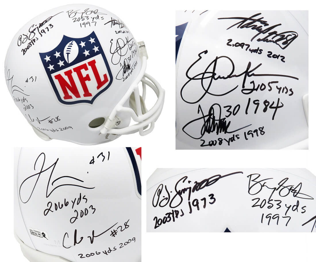 2,000 Yard Rushing Club Signed NFL Shield Riddell Full Size Replica Helmet w/7 Signatures & Yard Totals - NFLREP300 - 2,000 Yard Rushing Club Signed NFL Shield Riddell Full Size Replica Helmet w/7 Signatures & Yard Totals product image