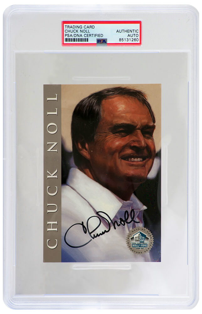Chuck Noll Signed Pro Football Hall of Fame Signature Series 4x6 Card - (PSA Encapsulated) - NOLCAR300 - Chuck Noll Signed Pro Football Hall of Fame Signature Series 4x6 Card - (PSA Encapsulated) product image