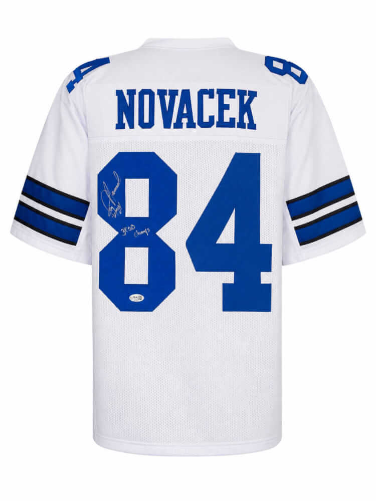 Jay Novacek Signed White Custom Football Jersey w/3x SB Champs - (JSA) - NOVJRY301 - Jay Novacek Signed White Custom Football Jersey w/3x SB Champs - (JSA) product image