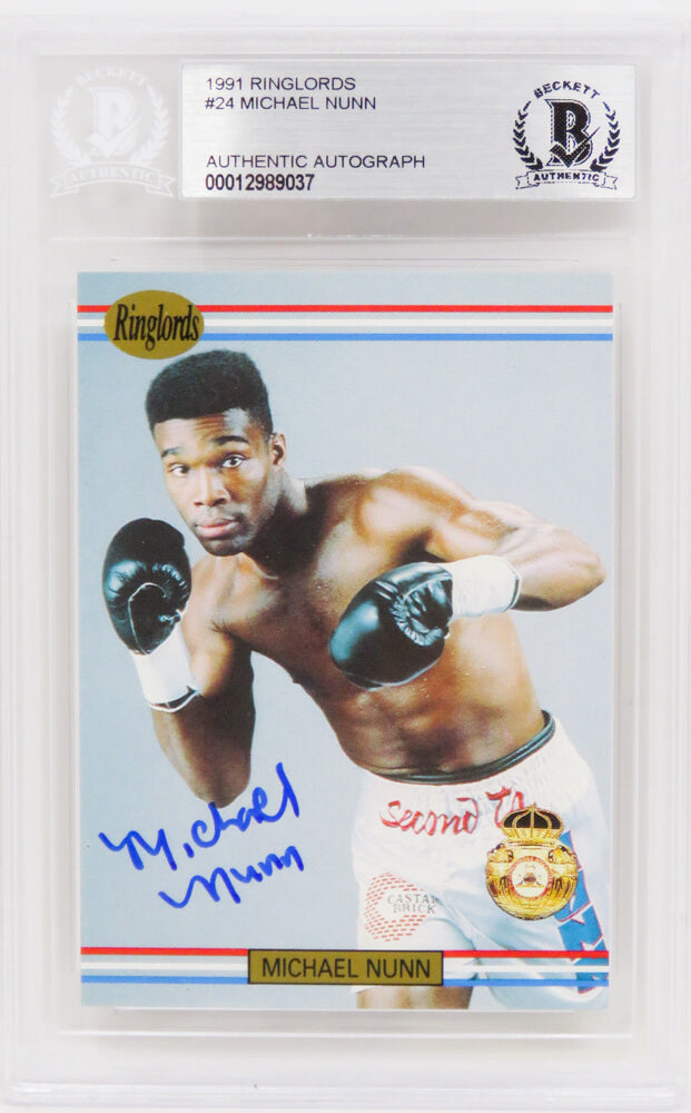 Michael Nunn Signed 1991 Ringlords Boxing Trading Card #24 - (Beckett Encapsulated) - NUNCAR501 - Michael Nunn Signed 1991 Ringlords Boxing Trading Card #24 - (Beckett Encapsulated) product image