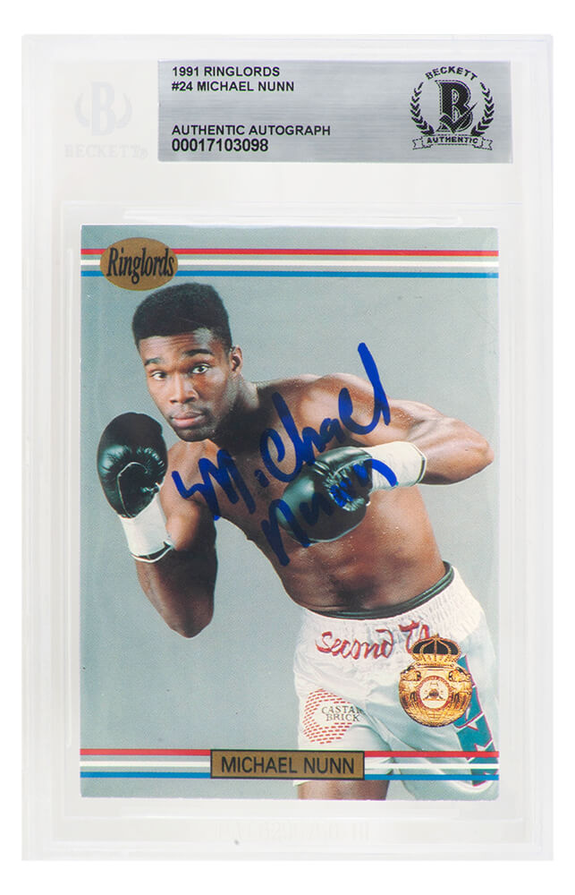 Michael Nunn Signed 1991 Ringlords Boxing Card #24 - (Beckett Encapsulated) - NUNCAR504 - Michael Nunn Signed 1991 Ringlords Boxing Card #24 - (Beckett Encapsulated) product image