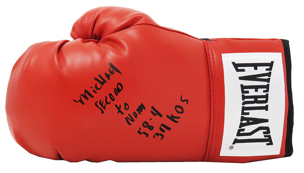 Michael Nunn Signed Everlast Red Boxing Glove w/Second To Nunn, 58-4, 37 KO's - NUNGLV502 - Michael Nunn Signed Everlast Red Boxing Glove w/Second To Nunn, 58-4, 37 KO's product image