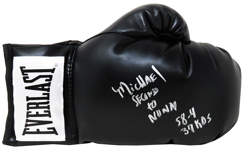 Michael Nunn Signed Everlast Black Boxing Glove w/Second To Nunn, 58-4, 37 KO's - NUNGLV505 - Michael Nunn Signed Everlast Black Boxing Glove w/Second To Nunn, 58-4, 37 KO's product image