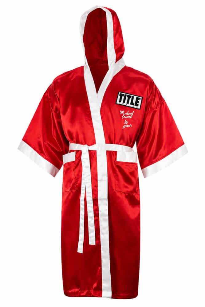 Michael Nunn Signed Title Red With White Trim Boxing Robe - NUNROB502 - Michael Nunn Signed Title Red With White Trim Boxing Robe product image