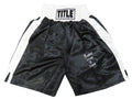 Michael Nunn Signed Title Black With White Trim Boxing Trunks w/Second To Nunn - NUNTRU500 - Michael Nunn Signed Title Black With White Trim Boxing Trunks w/Second To Nunn product image