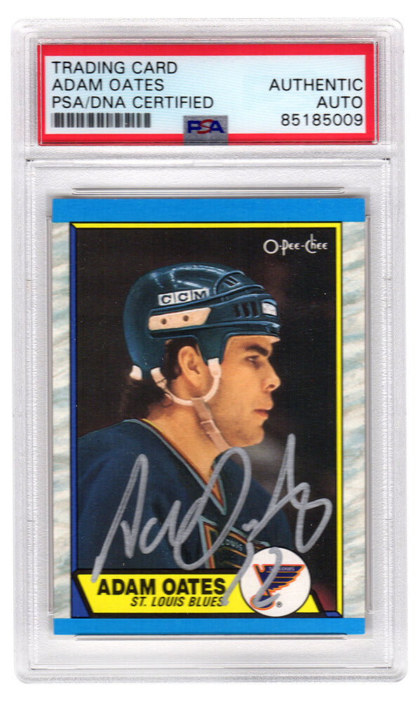 Adam Oates Signed St Louis Blues 1989 O-Pee-Chee Hockey Trading Card #185 - (PSA Encapsulated) - OATCAR402 - Adam Oates Signed St Louis Blues 1989 O-Pee-Chee Hockey Trading Card #185 - (PSA Encapsulated) product image