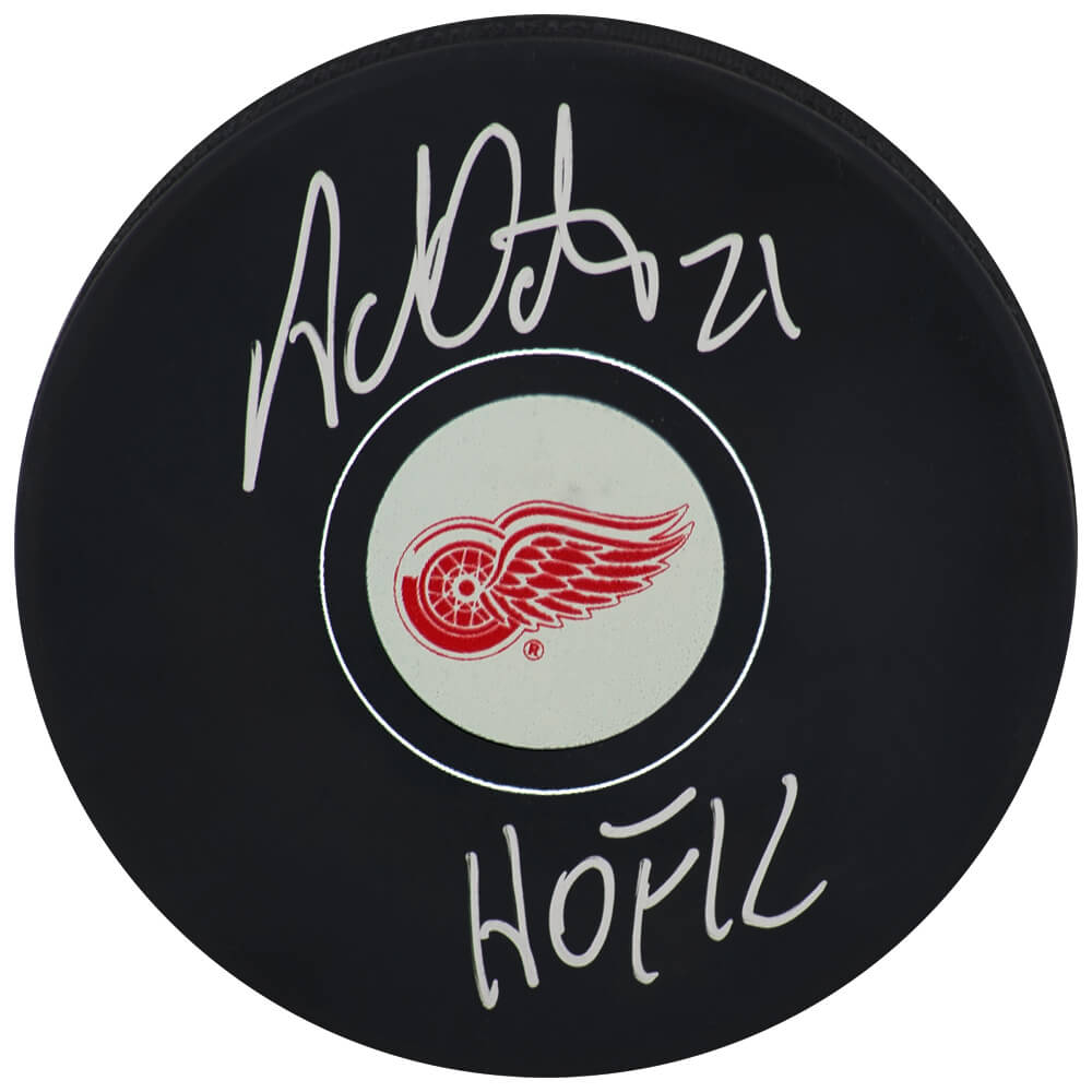 Adam Oates Signed Detroit Red Wings Logo Hockey Puck w/HOF'12 - OATPUC408 - Adam Oates Signed Detroit Red Wings Logo Hockey Puck w/HOF'12 product image