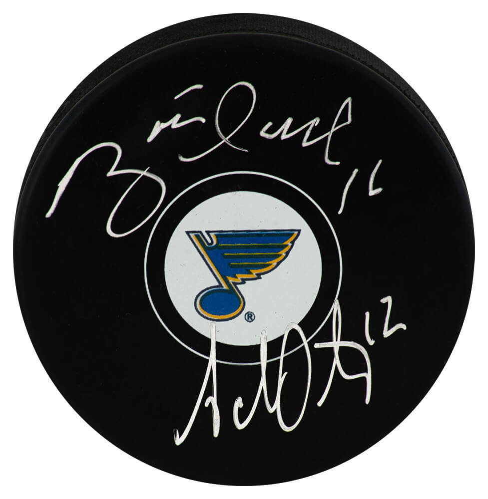 Brett Hull & Adam Oates Dual Signed St. Louis Blues Logo Hockey Puck - OATPUC409 - Brett Hull & Adam Oates Dual Signed St. Louis Blues Logo Hockey Puck product image
