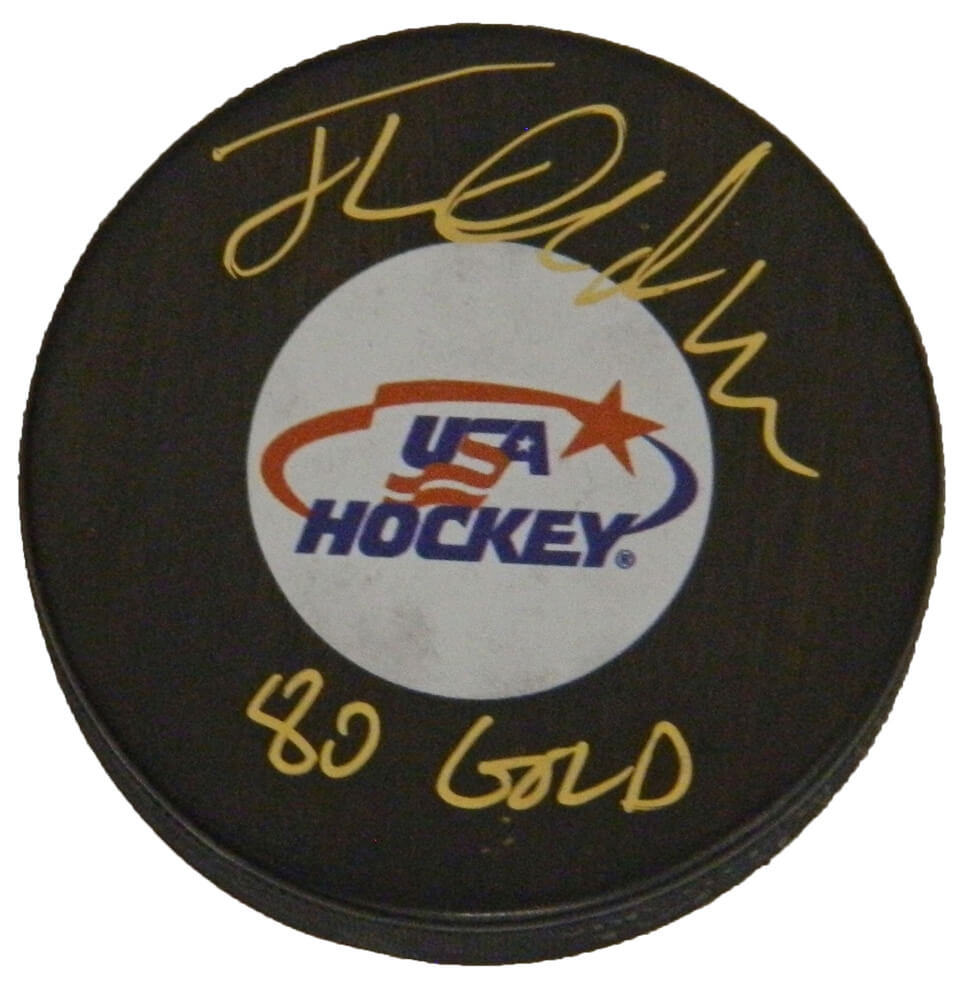 Jack O'Callahan Signed USA Hockey Logo Hockey Puck w/80 Gold - OCAPUC400 - Jack O'Callahan Signed USA Hockey Logo Hockey Puck w/80 Gold product image