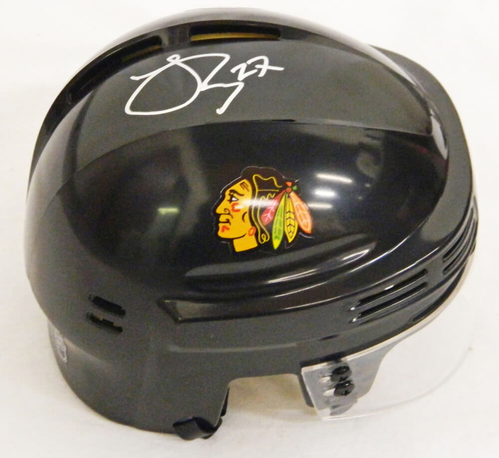 Johnny Oduya Signed Blackhawks Black Hockey Mini Helmet - ODUMIN400 - Johnny Oduya Signed Blackhawks Black Hockey Mini Helmet product image