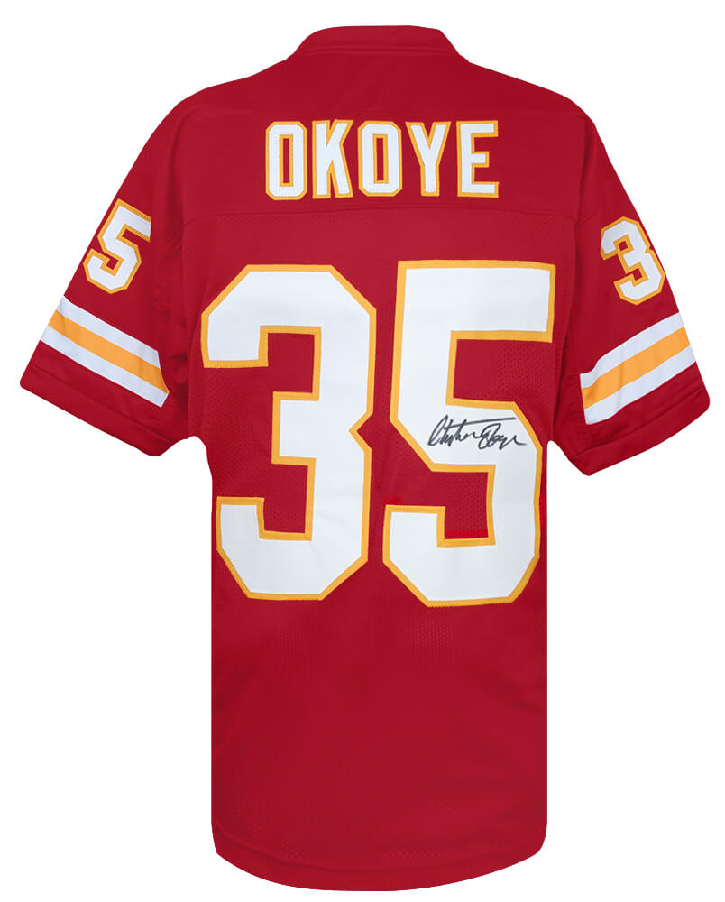 Christian Okoye Signed Red Custom Football Jersey - OKOJRY300 - Christian Okoye Signed Red Custom Football Jersey product image