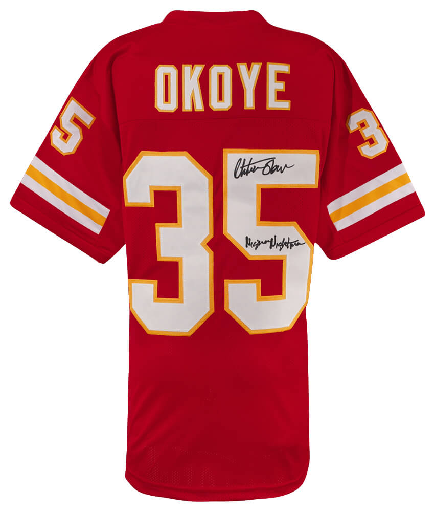 Christian Okoye Signed Red Custom Football Jersey w/Nigerian Nightmare - OKOJRY301 - Christian Okoye Signed Red Custom Football Jersey w/Nigerian Nightmare product image