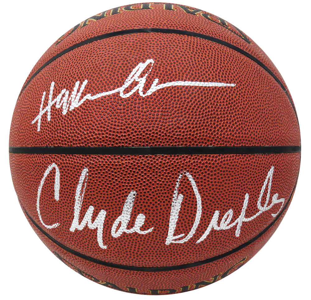 Hakeem Olajuwon & Clyde Drexler Dual Signed Spalding NBA Indoor/Outdoor Basketball - OLABSK220 - Hakeem Olajuwon & Clyde Drexler Dual Signed Spalding NBA Indoor/Outdoor Basketball product image