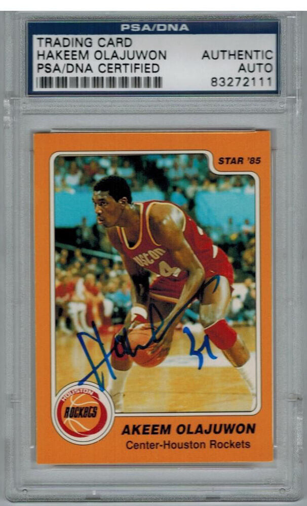 Hakeem Olajuwon Signed Rockets 1985 Star Rookie Card Reprint #237 - PSA/DNA - OLACAR201 - Hakeem Olajuwon Signed Rockets 1985 Star Rookie Card Reprint #237 - PSA/DNA product image