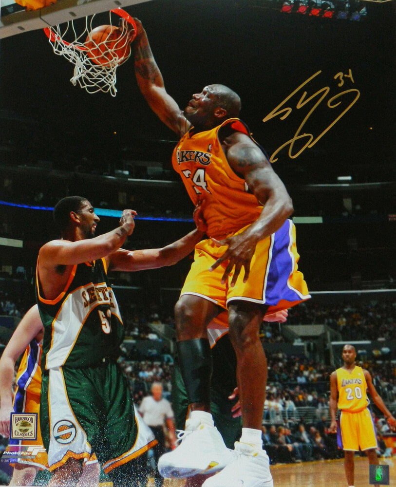 Shaquille O'Neal Signed Los Angeles Lakers One Hand Dunk vs Sonics 16x20 Photo - ONE16P200 - Shaquille O'Neal Signed Los Angeles Lakers One Hand Dunk vs Sonics 16x20 Photo product image