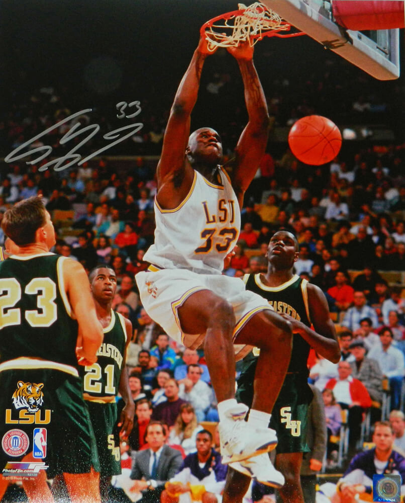 Shaquille O'Neal Signed LSU Tigers Action Dunk 16x20 Photo - ONE16P205 - Shaquille O'Neal Signed LSU Tigers Action Dunk 16x20 Photo product image