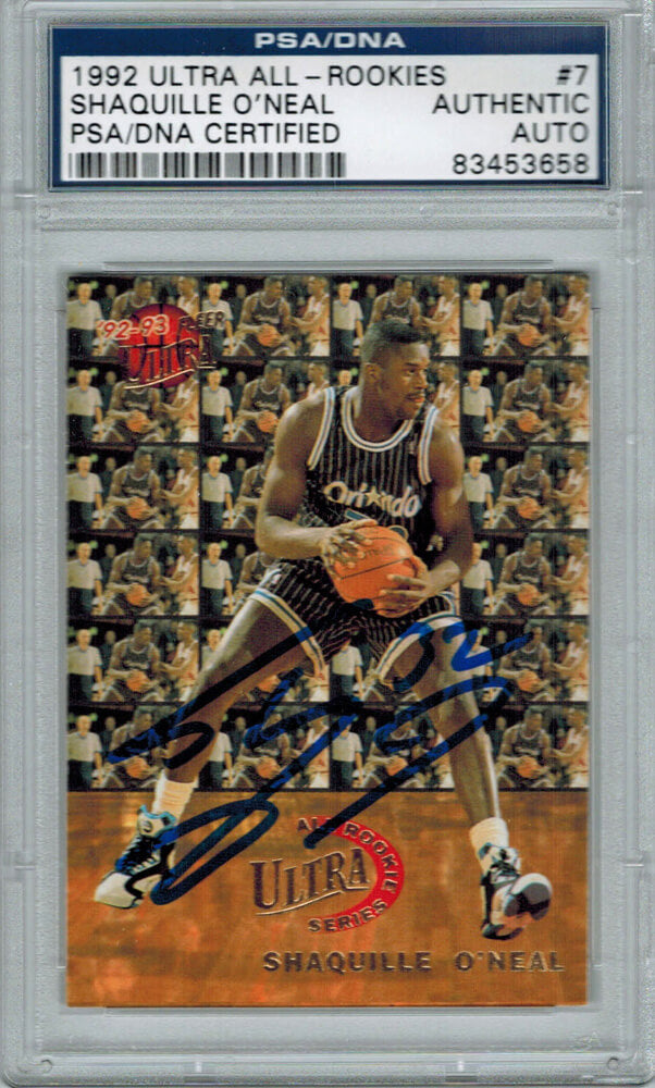 Shaquille O'Neal Signed Orlando Magic 1992 Fleer Ultra All-Rookie Series Rookie Card #7 - PSA/DNA - ONECAR200 - Shaquille O'Neal Signed Orlando Magic 1992 Fleer Ultra All-Rookie Series Rookie Card #7 - PSA/DNA product image